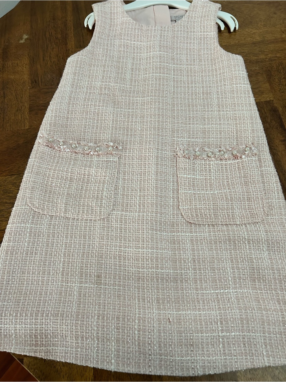 Rachel Zoe Light Pink Tweed Girls Dress with Pocket Embellishments
